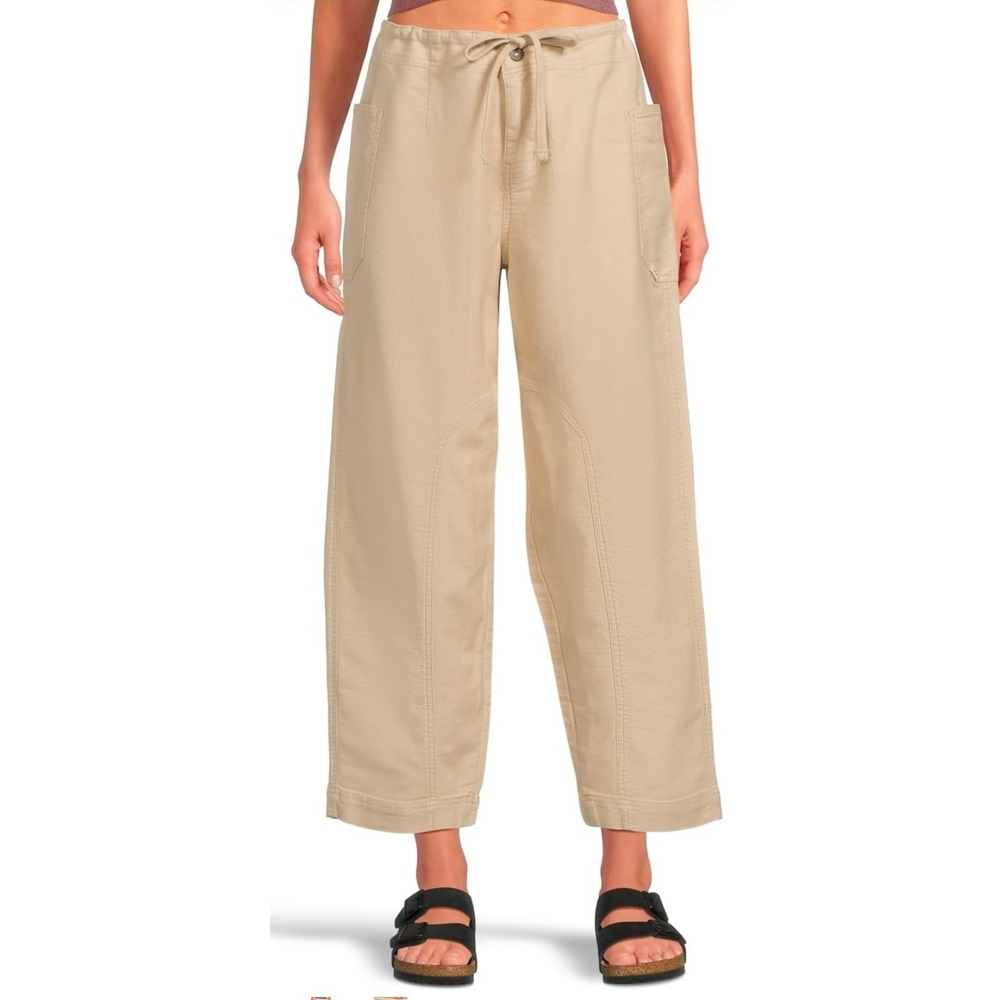 prAna Cuyamaca Pant Womens Large Almond Beige Wide Leg Organic Cotton Tencel New - Picture 2 of 11